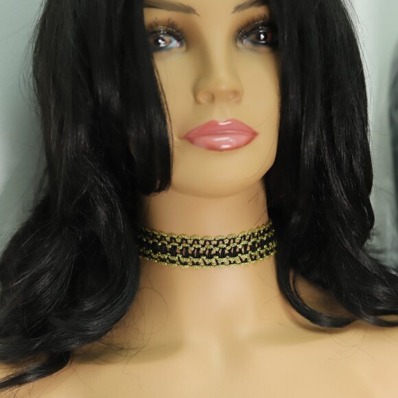 Fancy Gold Tone Choker Adjustable Length Black & Gold Trim chokers (#86) - Picture 7 of 8